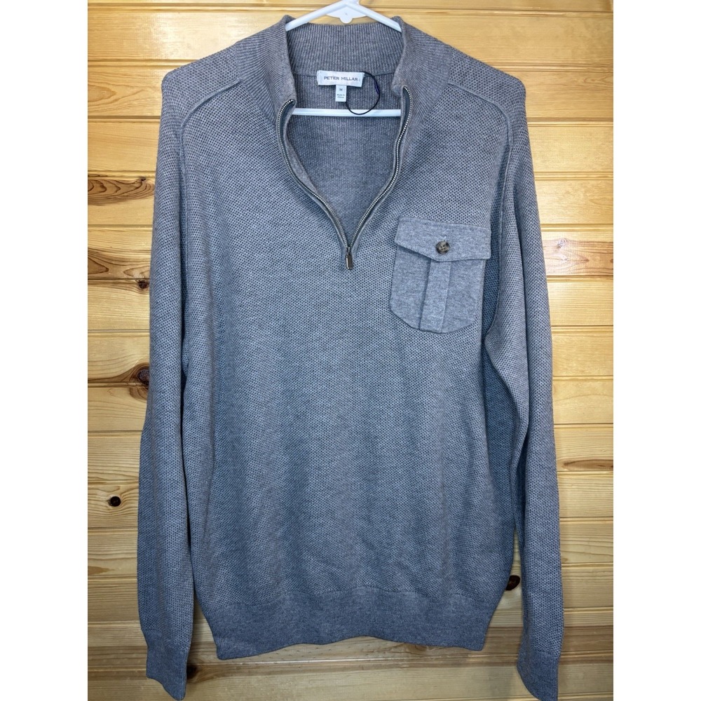 PETER MILLAR Dover Pocketed Quarter-Zip  Pullover Sweater Gale Medium‎ NWT $250. - Picture 2 of 7